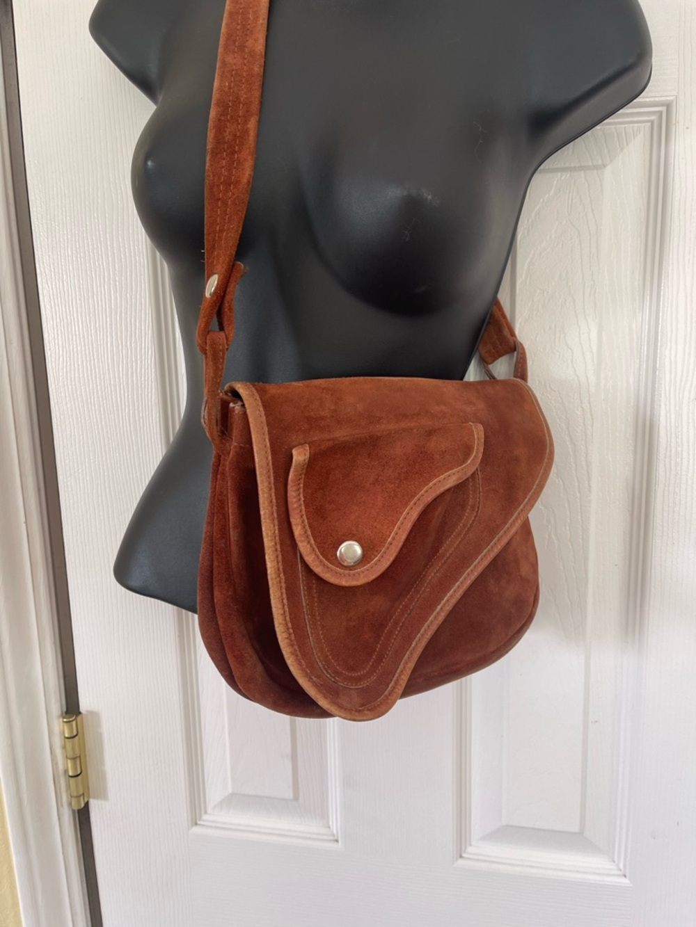 Suede Crossbody Saddle Bag - Brown